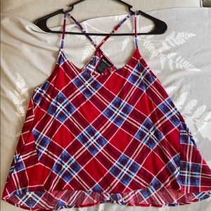 Loose tank red plaid
